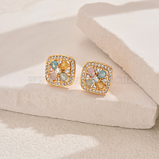 Elegant Copper Inlaid Zircon Square Hollow Lady Earrings for Shopping.