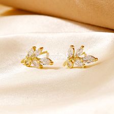 Mini 3D Willow Leaf Zircon Stud Earrings Fashion Accessories