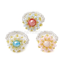 Flower Glass Seed Beaded Stretch Rings for Women