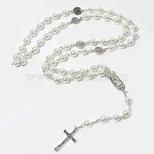 Fashion Simple Geometric Pearls Esus Cross Beads Pendant Religious Necklace