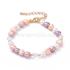 Natural Cultured Freshwater Pearl Beaded Bracelets, with 304 Stainless Steel Lobster Claw Clasps, Brass & Glass Beads