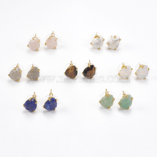 Gemstone Stud Earrings, with Golden Tone Brass Findings, Faceted Teardrop