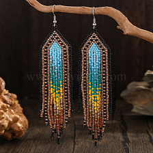 Fashionable long tassel earrings with colorful geometric glass beads.