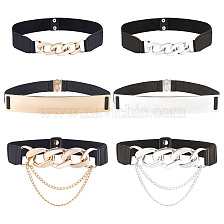 CRASPIRE 6Pcs 6 Style Polyester Elastic Belt with Iron Quick Link Chains, Fashion Wide Waist Cinch Belt Dress Belt for Women