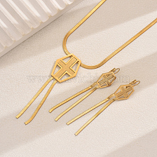 Stainless Steel Geometric Cross Tassel Necklace Earring Set for Women