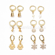 Brass Huggie Hoop Earrings, with Brass charms or 304 Stainless Steel Pendants, Mixed Shapes