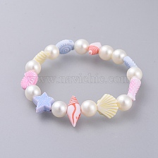 Kids Stretch Bracelets, with Acrylic Imitated Pearl and Colorful Acrylic Beads